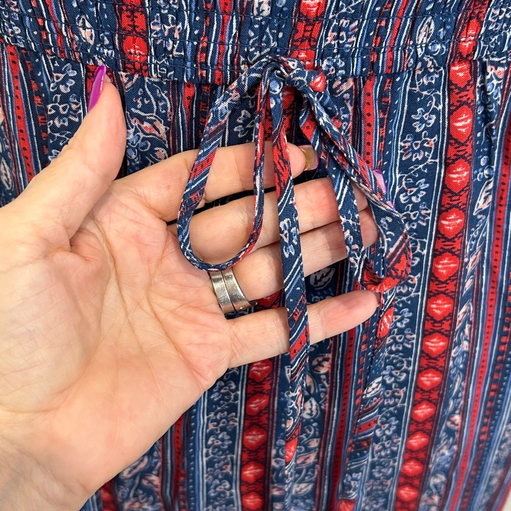 Band of Gypsies Bohemian Vibes Red and Blue Strapless Maxi Dress |Size Medium - Picture 6 of 12
